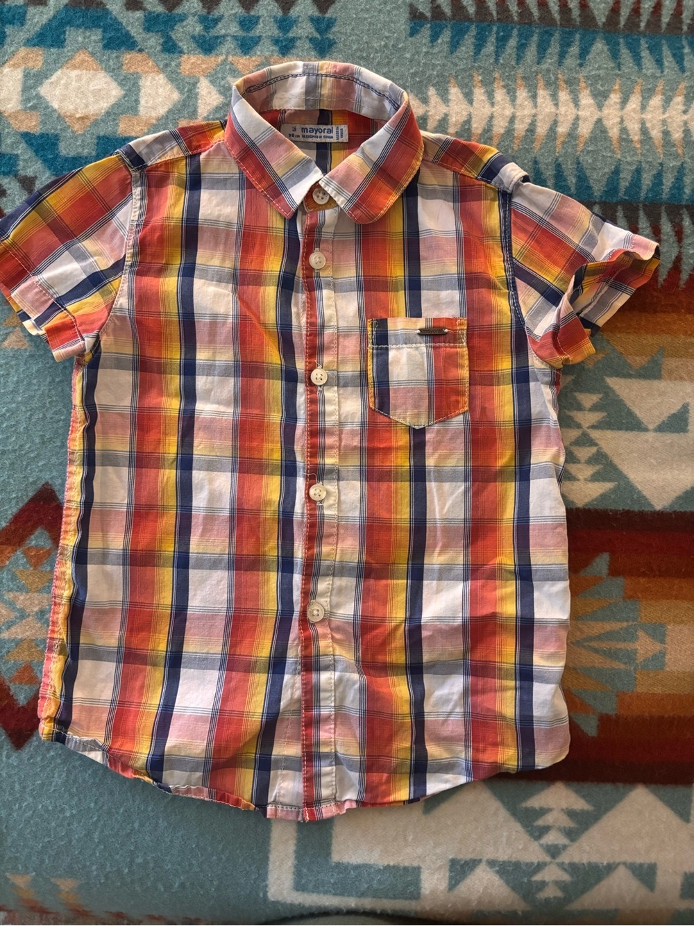 Mayoral Plaid Short Sleeve Button Down, Boys Sz 3